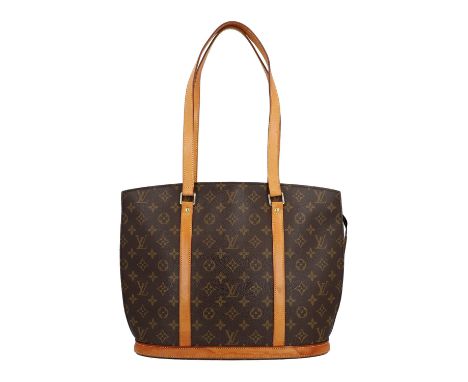 LOUIS VUITTON VINTAGE Schultertasche "BABYLONE", Koll. 2001. Monogram Canvas Serie mit naturbelassenem Leder und goldfarbener