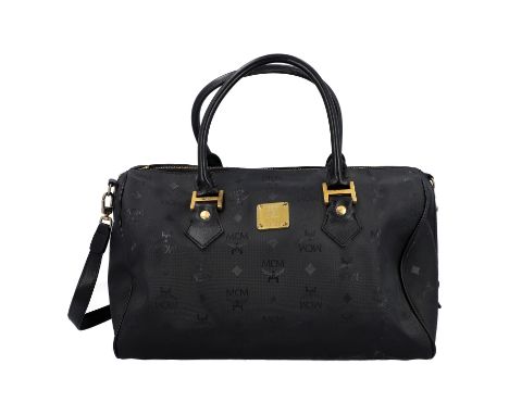 MCM VINTAGE Handtasche. Textil und Leder mit klassischem Logomuster und goldfarbener Hardware. Hauptfach mit umlaufendem Reiß