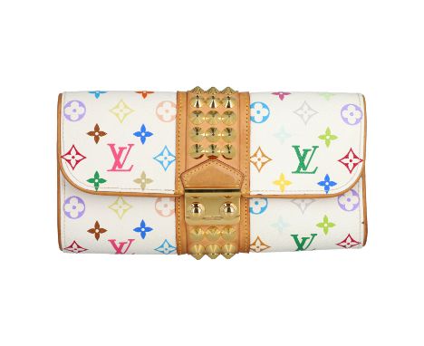 LOUIS VUITTON Clutch "COURTNEY", Koll. 2009. Monogram Multicolor Serie mit naturbelassenem Leder und goldfarbener Hardware.Üb