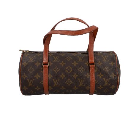 LOUIS VUITTON VINTAGE Handtasche "PAPILLON 30", Koll. 1987. Monogram Canvas Serie mit Details aus braunem Leder und goldfarbe