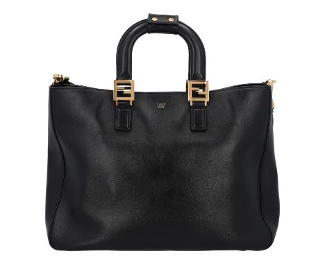 FENDI Handtasche "FF TOTE BAG", NP. ca.: 2.400,-€. Fein genarbtes Leder in Schwarz mit goldfarbener Hardware. Doppelhenkel mi