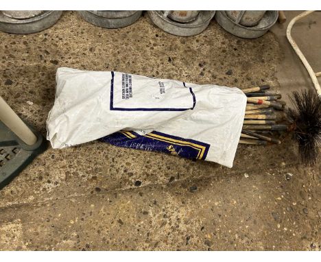 Set of wooden vintage chimney sweep brush and rods