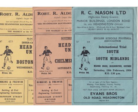 HEADINGTON       A collection of 16 Headington United programmes 8 homes and 8 aways . Homes - South v South Midlands 1953/54