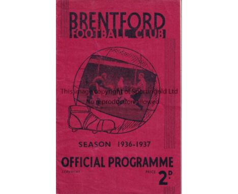 BRENTFORD      Home programme v Arsenal 3/9/1936. Light creasing. No writing. Fair to generally good       