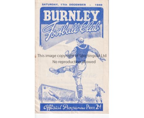 BURNLEY V ARSENAL 1949     Programme for the League match at Burnley 17/12/1949.     Generally good