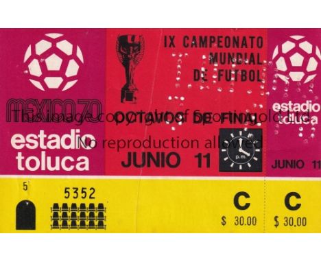 WORLD CUP 1970       Unused ticket Israel v Italy in Toluca 11/6/1970 World Cup in Mexico. Very light vertical fold. Generall