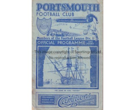 PORTSMOUTH V WEST BROMWICH ALBION      Programme for the league match at Portsmouth 1st game of season 28/8/37. Some foxing, 