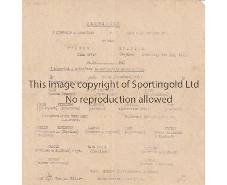 WARTIME FOOTBALL IN ITALY 1945        Single sheet programme for 3 District &amp; Gibraltar v Army FA Touring XI 9/5/1945 in 