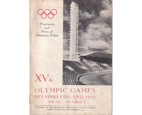 OLYMPICS 1952        Official 1952 Helsinki Olympic Games Athletics programme. Some light foxing. Fair to generally good