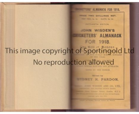 CRICKET WISDEN   Reddish Brown and light brown rebind of original softback John Wisden Cricketers' Almanack for 1918. 55th Ed