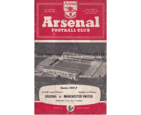 ARSENAL V MANCHESTER UNITED 1958 / PRE-MUNICH       Programme for the League match at Arsenal 1/2/1958, creased and worn at h