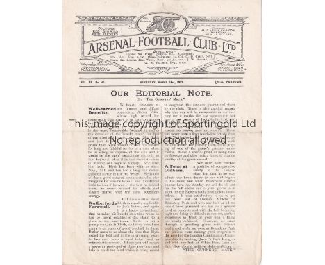 ARSENAL      Four page home programme v Aston Villa 31/3/1923. Generally good    