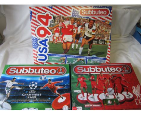 SUBBUTEO    Three sets of Subbuteo all in boxes for the 1994 World Cup (box fair), Liverpool Team edition 2015 and Champions 