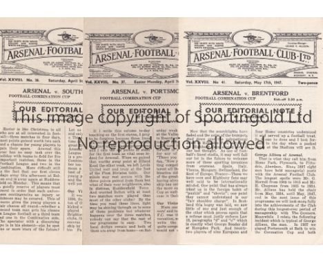 ARSENAL RESERVES     Three home Reserve team Combination Cup programmes for season 1946/7 v Southampton, Portsmouth and Brent