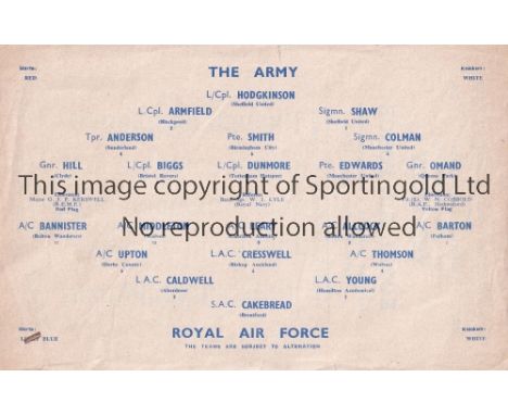 WOLVES / DUNCAN EDWARDS     Single sheet programme The Army v RAF at Molineux ( Wolverhampton Wanderers ) 28/3/1956.  Private