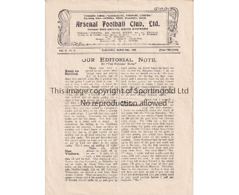 ARSENAL V LIVERPOOL 1922      Programme for the League match at Arsenal 22/3/1922, horizontal crease.    Generally good