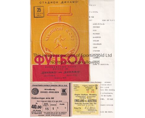 FOOTBALL MISCELLANY      A collection of miscellaneous football items. Programmes from  Moscow Dynamo v Dinamo Minsk 1963 , M