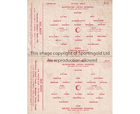 MAN UNITED      Two single sheet Manchester United Reserves homes from the 1956/57 season v Bolton Wanderers (light vertical 