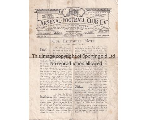 ARSENAL      Four page home programme v Manchester City 13/10/1923. Some foxing. No writing. Light horizontal fold.    Fair t