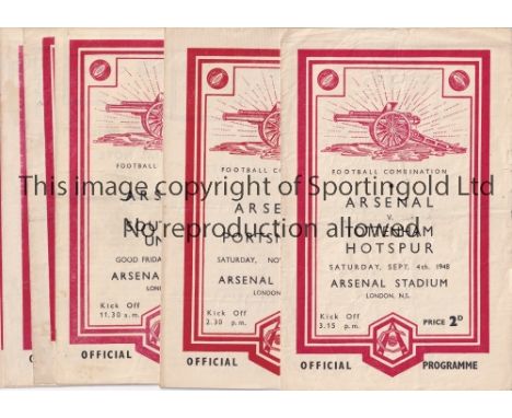 ARSENAL RESERVES     Six home Reserve team Combination programmes for season 1948/9 v. Tottenham, Southend, Portsmouth, Cardi