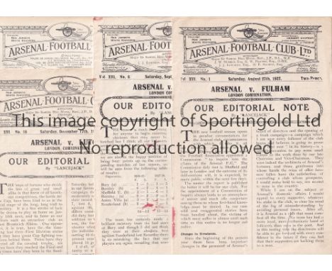 ARSENAL        Five Arsenal Reserves home programmes all without covers v Fulham (score/scorers) , Brighton (some red stainin