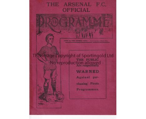 ARSENAL V BIRMINGHAM 1914/15     Programme for the League match on 13/3/1915 in the 2nd season at Highbury. The programme has