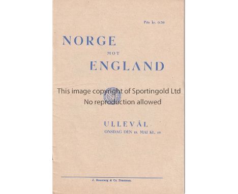 NORWAY / ENGLAND      Programme Norway v England in Oslo 18/5/1949. With insert. Good/very good     
