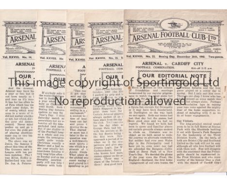 ARSENAL RESERVES     Six home Reserve team Combination programmes for season 1946/7 v. Cardiff, Crystal Palace, Ipswich, Nort