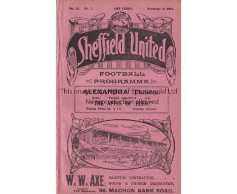 SHEFFIELD UNITED / MAN UNITED    Programme Sheffield United v Manchester United 22/11/1913. Ex bound volume. Generally good  