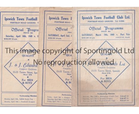 IPSWICH      Three home programmes all 4 Pagers from the 1948/49 season Port Vale (fold), Swindon Town (score/light fold) and