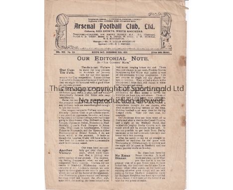 ARSENAL      Four page home programme v Derby County 26/12/1919. Light vertical fold. two small pieces of tape. No writing. F