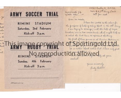 WARTIME FOOTBALL IN ITALY 1945     Two handwritten and signed letters by Preston North End and Scotland player, Andy Beattie 