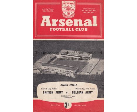 NEUTRAL AT ARSENAL / DUNCAN EDWARDS      Programme for British Army v Belgian Army 27/3/1957 in which Duncan Edwards, Eddie C