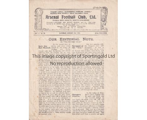 ARSENAL      Four page home programme v Chelsea 14/1/1922. Some foxing. No writing. Fair to generally good    