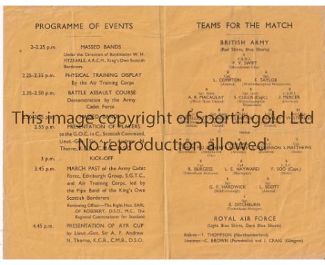 MILITARY / HEARTS      Four page programme at Tynecastle ( Heart of Midlothian ) British Army v RAF 1/4/1944. Players include