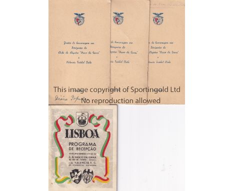 VACO DE GAMA / VALENCIA  / BENFICA    Programme of events for an international football tournament in Lisbon featuring Benfic