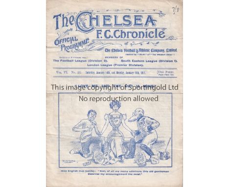 CHELSEA       Programme for the home match v Leyton  14/1/1911 FA Cup 1st Round. Also includes v Tunbridge Wells Rangers Sout