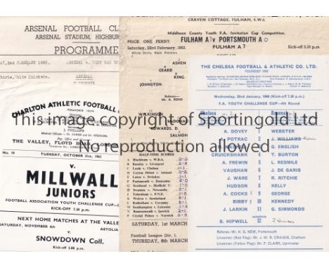 YOUTH  Four single sheet Youth programmes. Fulham v Portsmouth Middlesex County Youth FA Invitation Cup 1951/52 (ph + score, 