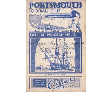 PORTSMOUTH     Programme Portsmouth v Follands Aircraft Friendly 12/10/1940. Light folds. Some foxing. No writing. Fair to ge