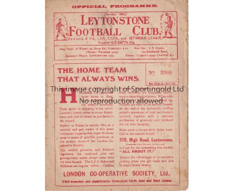 LEYTONSTONE     Four page programme v Enfield friendly 2/4/1934. A little worn. No writing. Fair to generally good   