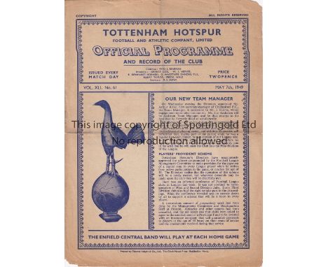 ARSENAL V CHELSEA AT TOTTENHAM 1949    Programme for the Football Combination League Championship match played at Tottenham H