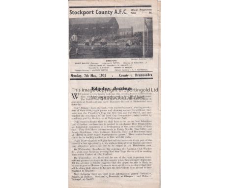STOCKPORT COUNTY V DRUMCONDRA     Festival of Britain Programme dated 7/5/51 Gatefold. Light fold.  Generally good.