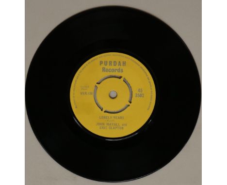 JOHN MAYALL AND ERIC CLAPTON - LONELY YEARS C/W BERNARD JENKINS 7" (PURDAH RECORDS 45 3502). From another tiny Blue Horizon o
