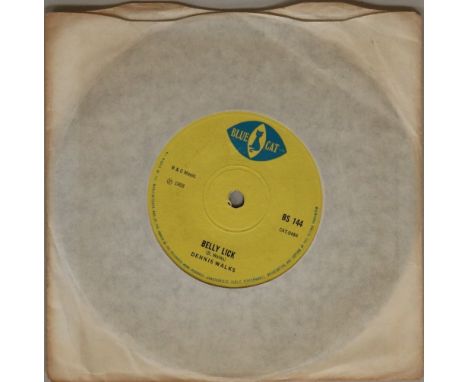 DENNIS WALKS/DRUMBAGO AND THE BLENDERS - BELLY LICK C/W THE GAME SONG 7" (BLUE CAT BS 144). Dropping the biscuit with this ki