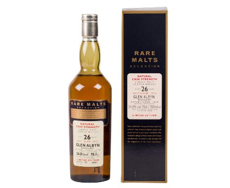 GLEN ALBYN Single Malt Scotch Whisky, 26 years Region: Highlands, Glen Albyn Distillerie, 54,8% Vol., 700 ml, Füllstand in de