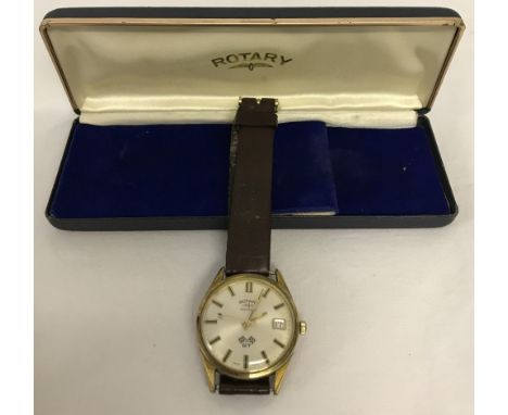 A men's Rotary GT automatic wristwatch. Water proof with stainless steel back and brown leather strap. 