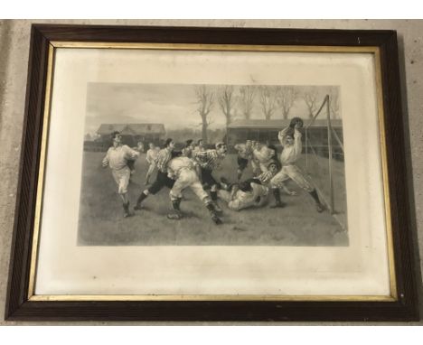 A large framed and glazed Overend 1890 Football print entitled "A Football Match". The 1890 F.A. Cup Final at Kennington Oval