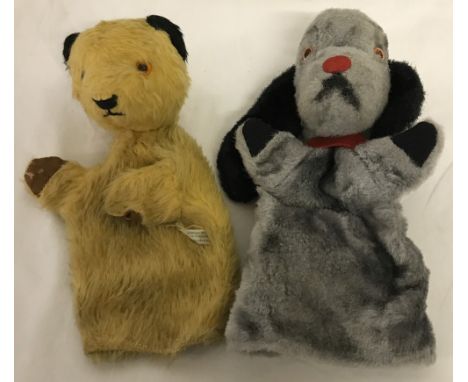 Vintage Chad Valley Sooty and Sweep glove puppets, circa late 1950's. Sweep has original squeaker, Sooty has some wear to his