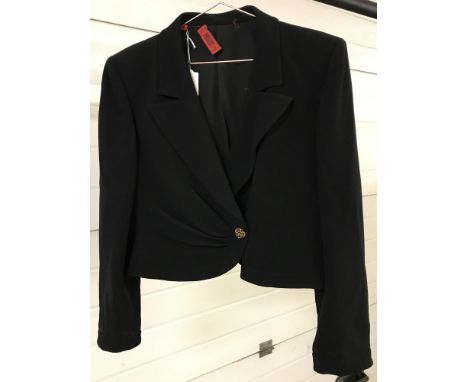 A vintage Valentino black crepe bolero style jacket. Decorative gold button to front and cuffs. Size 14.