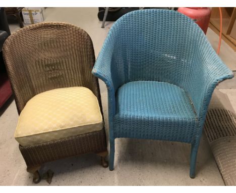 2 vintage Lloyd Loom style bedroom chairs. One with removable seat and storage compartment. 